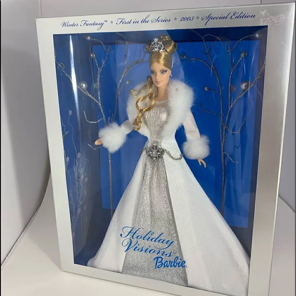 Holiday Visions Barbie 2003 First In The Serie New In Box Christmas Silver White